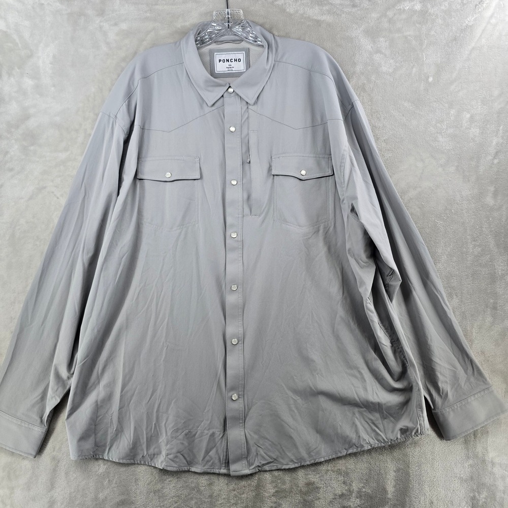 Poncho Western Shirt Mens XXL Gray Long Sleeve Pearl Snap Performance Outdoor